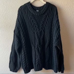 aerie Black Cable Knit Crew Neck Sweater